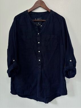 Marks & Spencer Navy Button-Front Linen Blouse